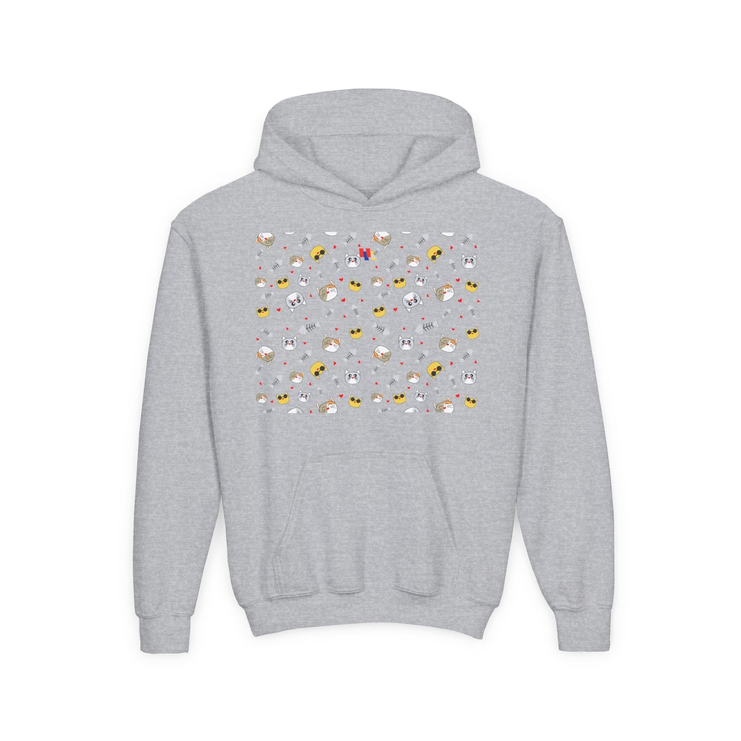 Adorable Cat Print Youth Hoodie - Perfect Gift for Young Cat Lovers!
