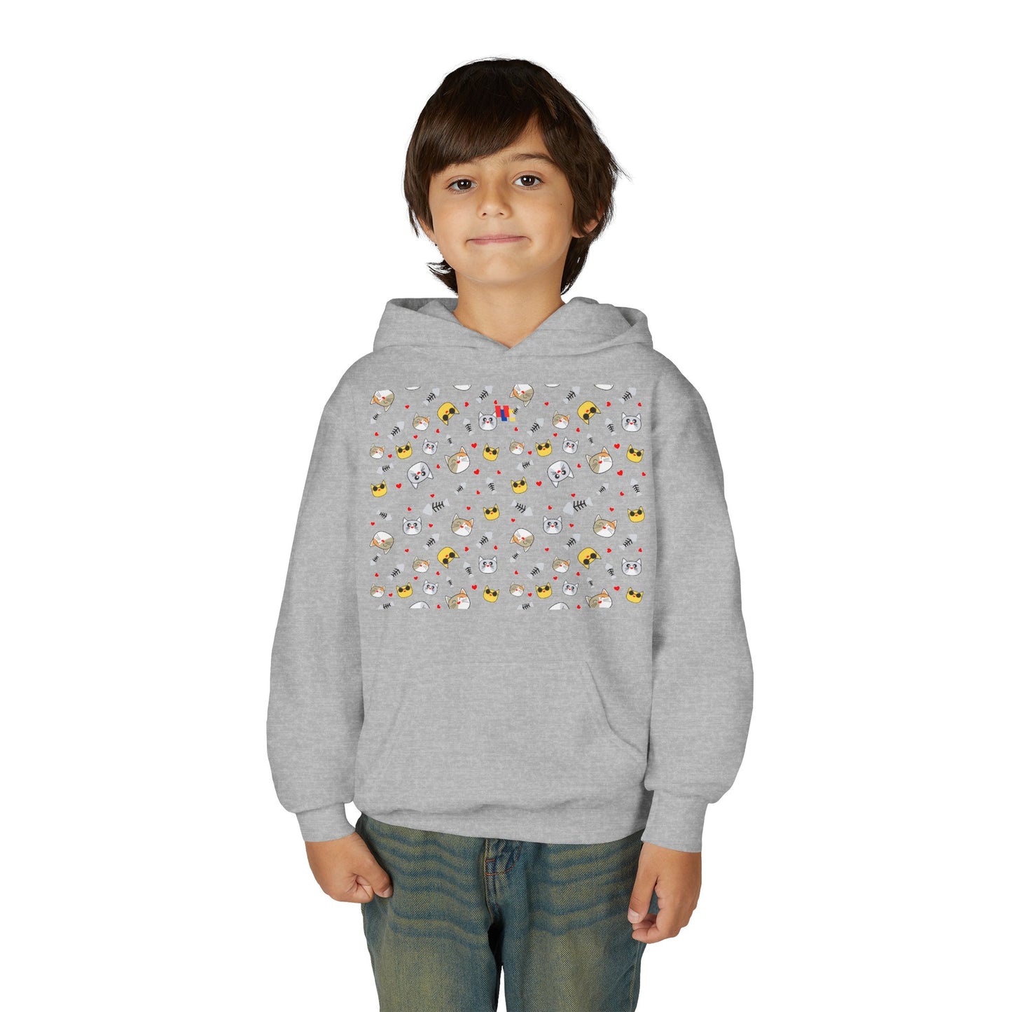Adorable Cat Print Youth Hoodie - Perfect Gift for Young Cat Lovers!