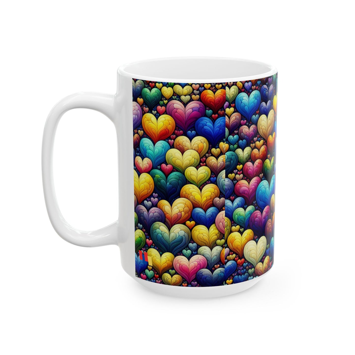 Colorful Hearts Ceramic Mug - Perfect for Coffee & Tea Lovers