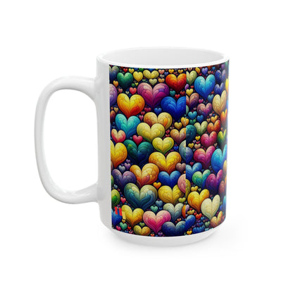Colorful Hearts Ceramic Mug - Perfect for Coffee & Tea Lovers