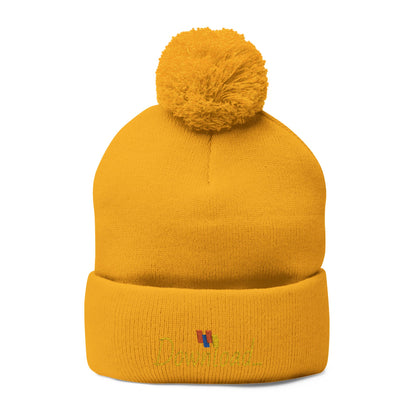 Premium Embroidered Pom-Pom Winter Beanie - Cozy Knit Cap for Ultimate Warmth & Style
