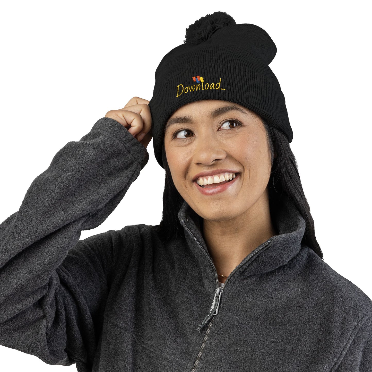 Premium Embroidered Pom-Pom Winter Beanie - Cozy Knit Cap for Ultimate Warmth & Style