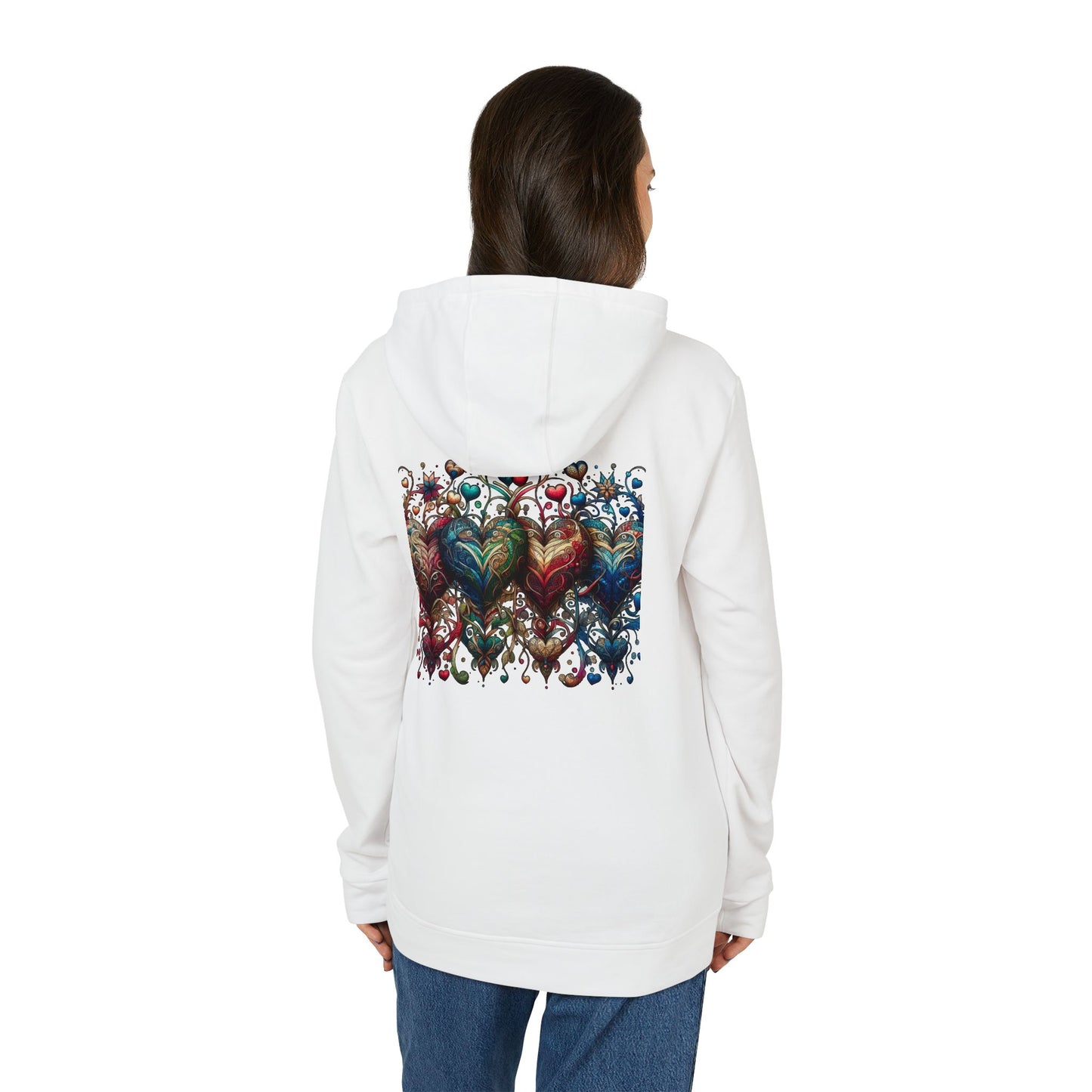 Vibrant Heart Print Hoodie - Cozy Unisex Fleece for Every Adventure