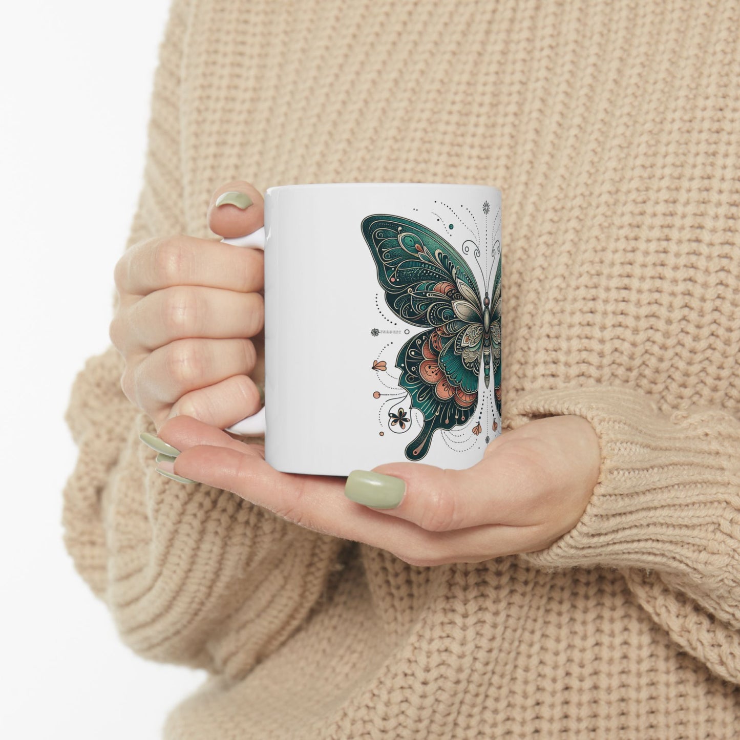 Obay Butterfly Ceramic Mug - Stunning Teal Design for Nature Lovers & Tea Enthusiasts