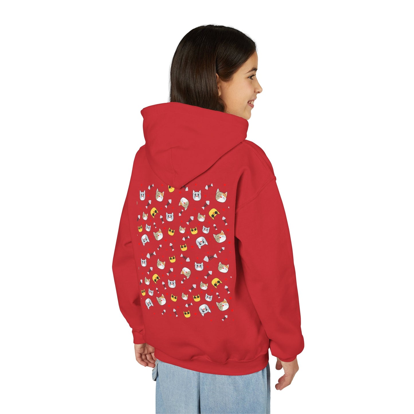 Adorable Cat Print Youth Hoodie - Perfect Gift for Young Cat Lovers!