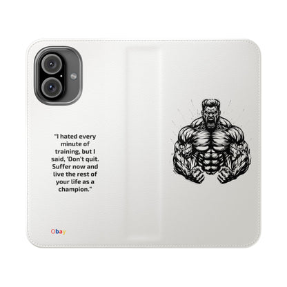 Champion's Motivational iPhone Flip Case | Inspirational Quote Phone Accessory for Fitness Enthusiasts