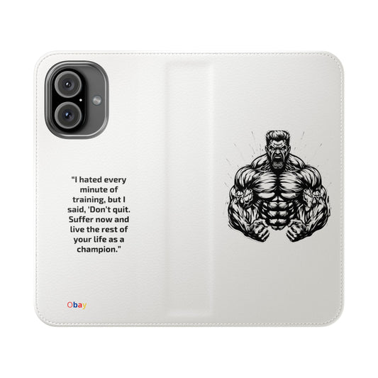 Champion's Motivational iPhone Flip Case | Inspirational Quote Phone Accessory for Fitness Enthusiasts