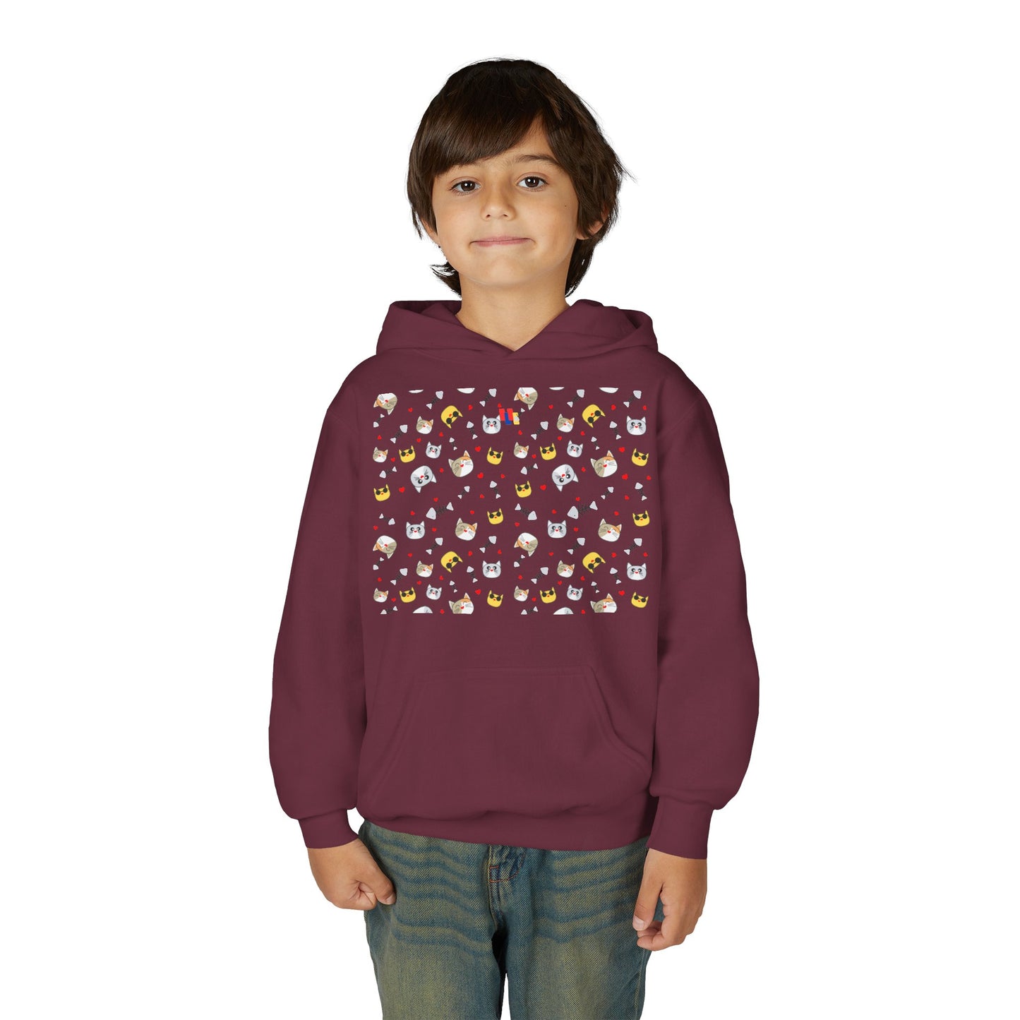 Adorable Cat Print Youth Hoodie - Perfect Gift for Young Cat Lovers!
