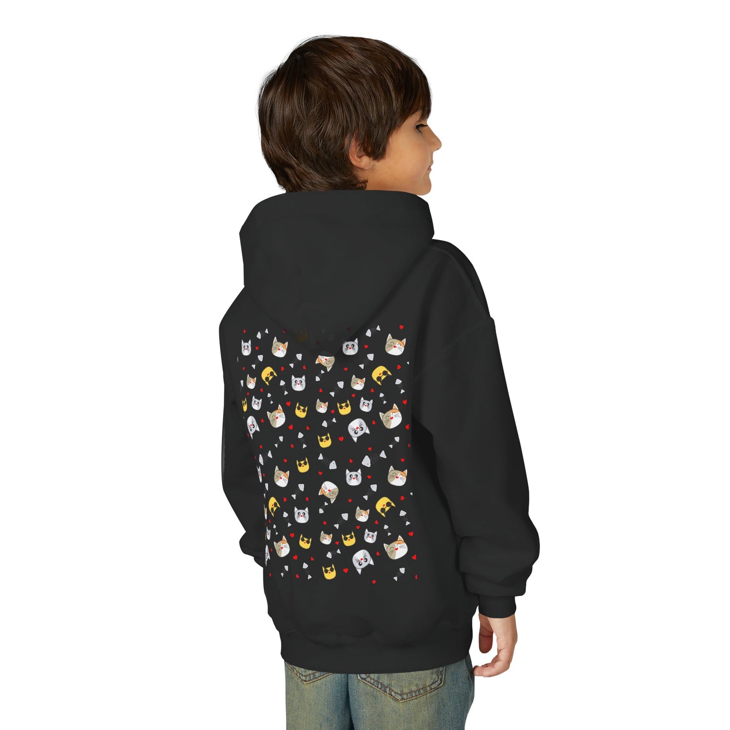Adorable Cat Print Youth Hoodie - Perfect Gift for Young Cat Lovers!