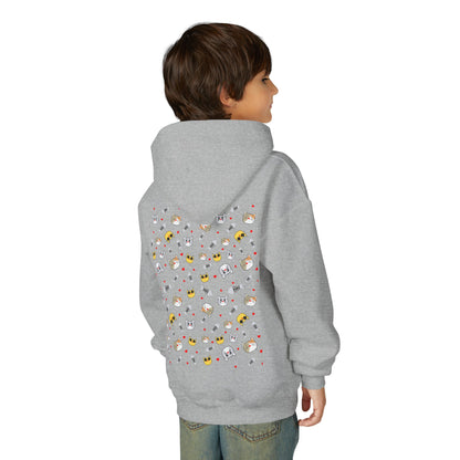 Adorable Cat Print Youth Hoodie - Perfect Gift for Young Cat Lovers!