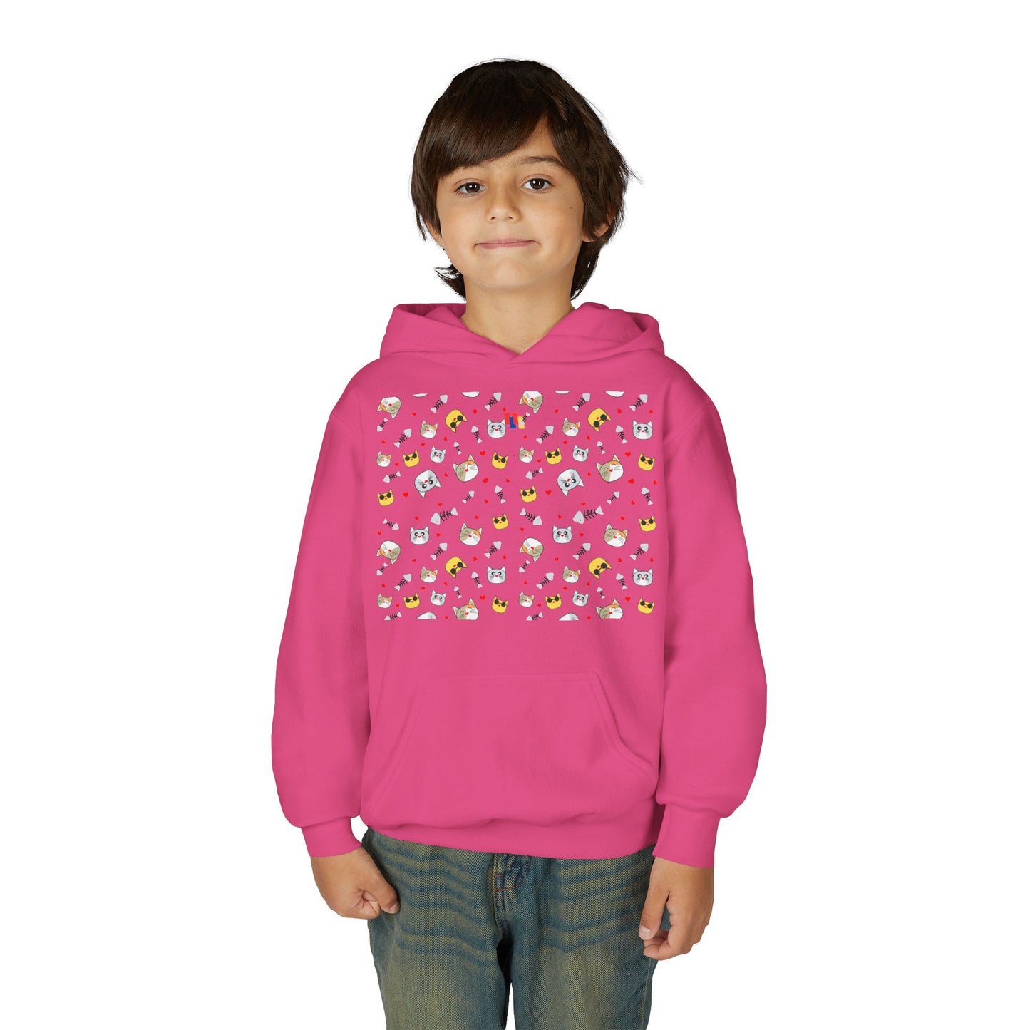 Adorable Cat Print Youth Hoodie - Perfect Gift for Young Cat Lovers!