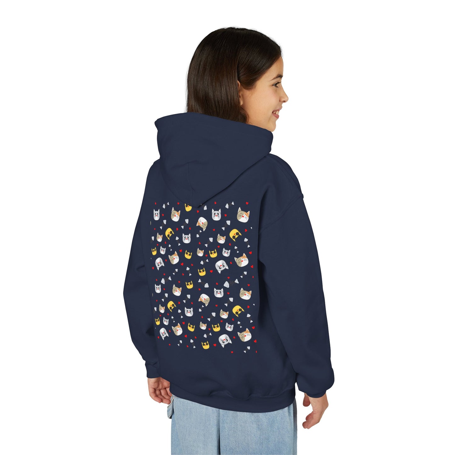 Adorable Cat Print Youth Hoodie - Perfect Gift for Young Cat Lovers!