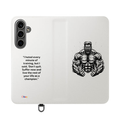 Champion's Motivational iPhone Flip Case | Inspirational Quote Phone Accessory for Fitness Enthusiasts