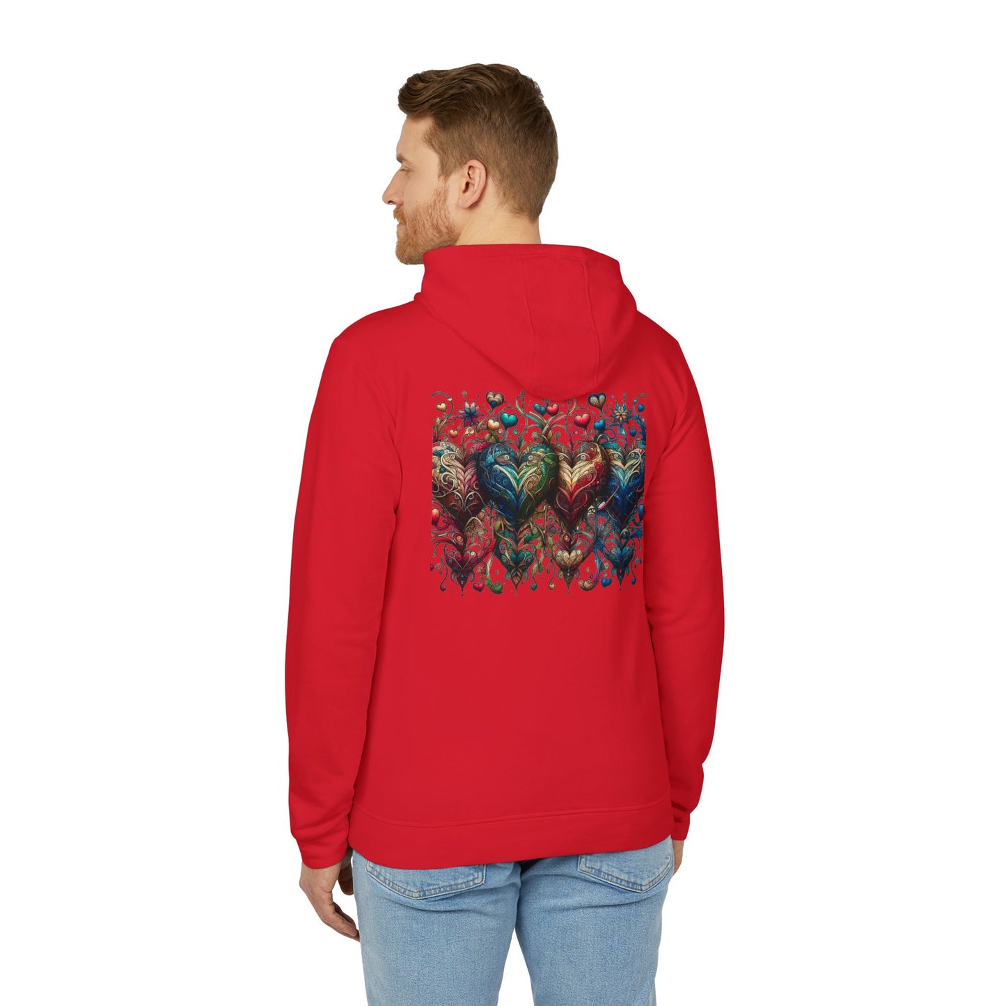 Vibrant Heart Print Hoodie - Cozy Unisex Fleece for Every Adventure