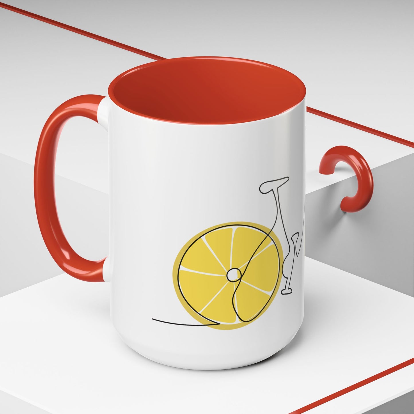 Lemon Bicycle Mug - Whimsical Coffee Cup with Black Handle
