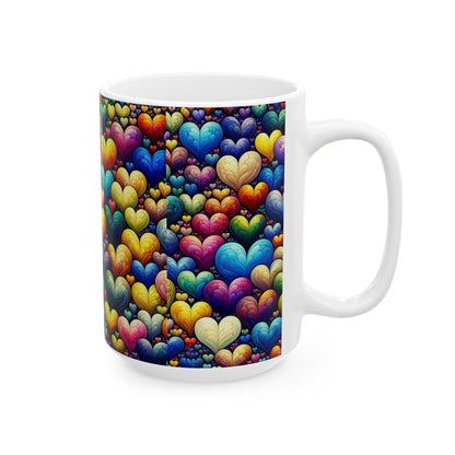 Colorful Hearts Ceramic Mug - Perfect for Coffee & Tea Lovers