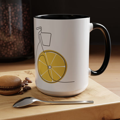 Lemon Bicycle Mug - Whimsical Coffee Cup with Black Handle