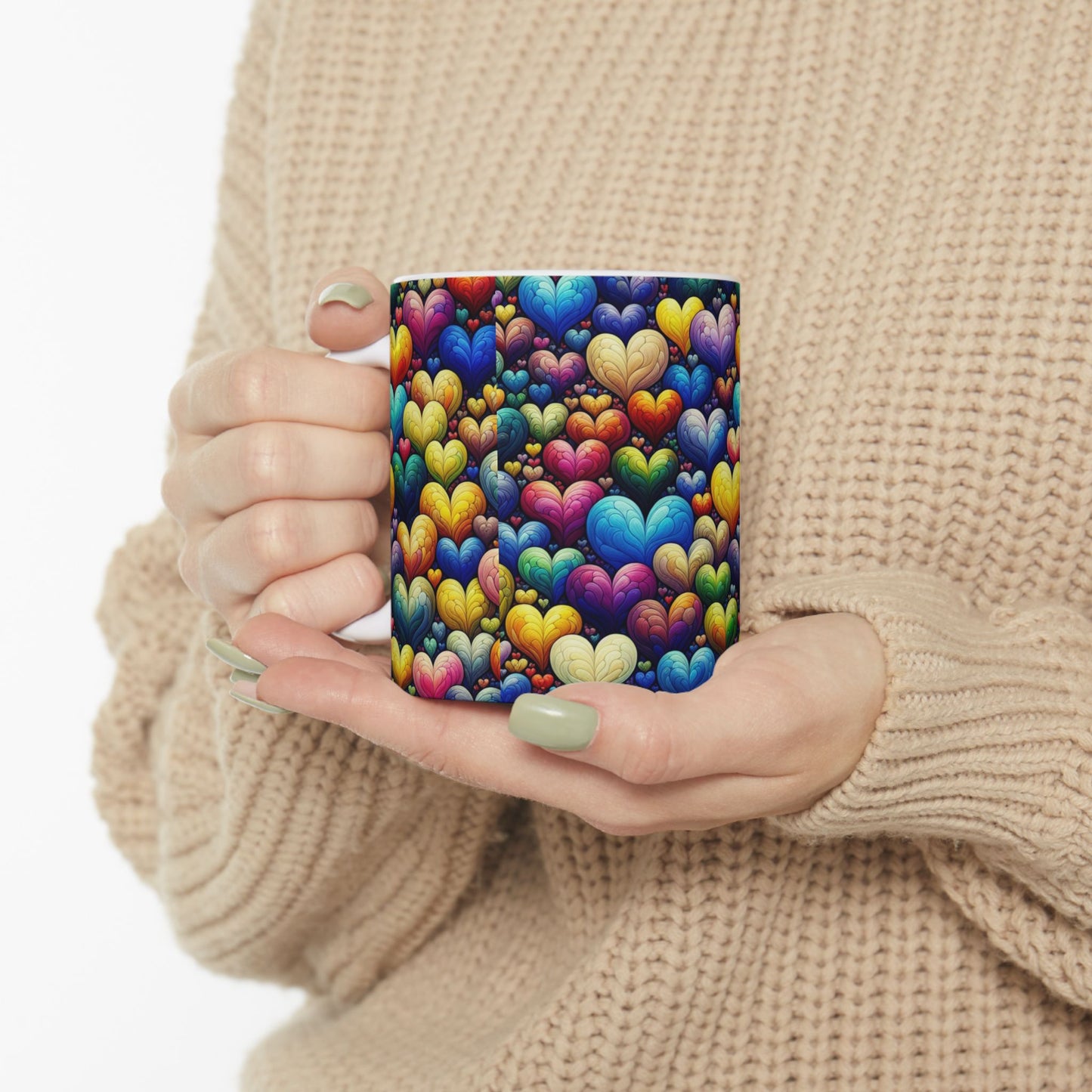 Colorful Hearts Ceramic Mug - Perfect for Coffee & Tea Lovers