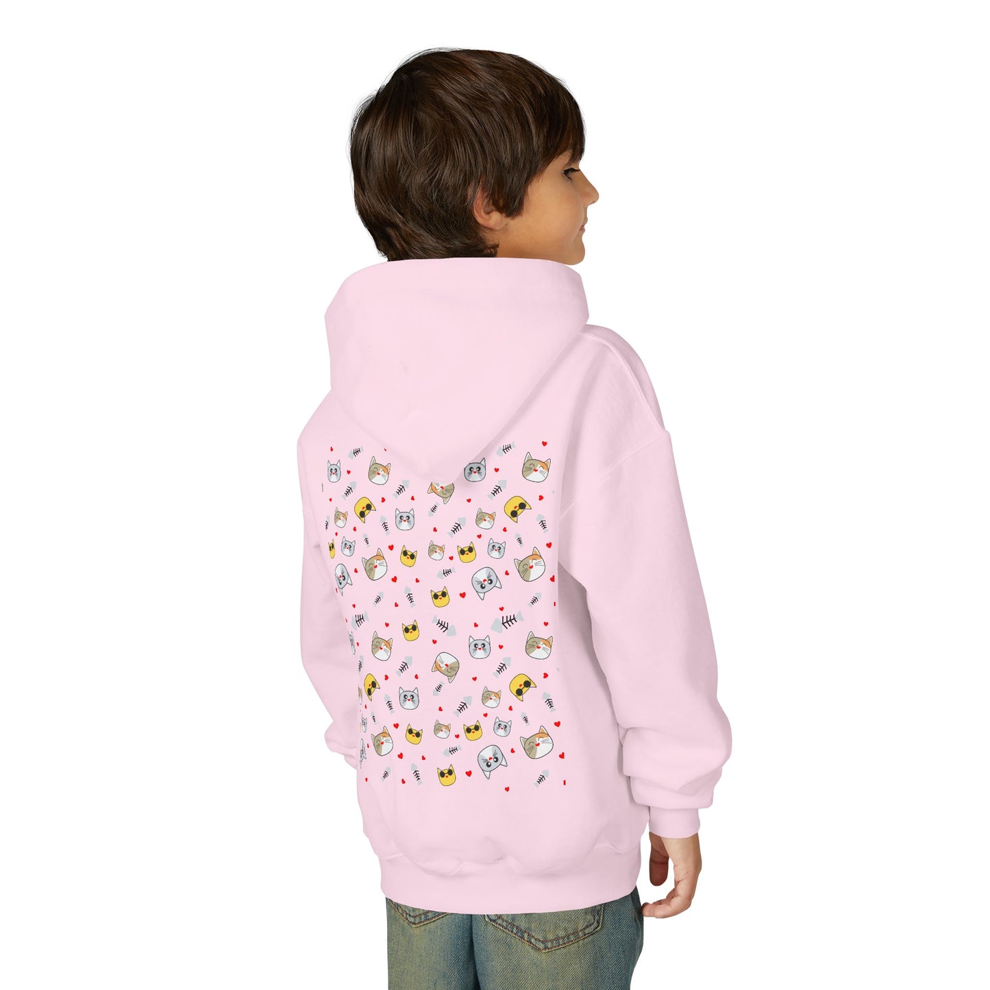 Adorable Cat Print Youth Hoodie - Perfect Gift for Young Cat Lovers!