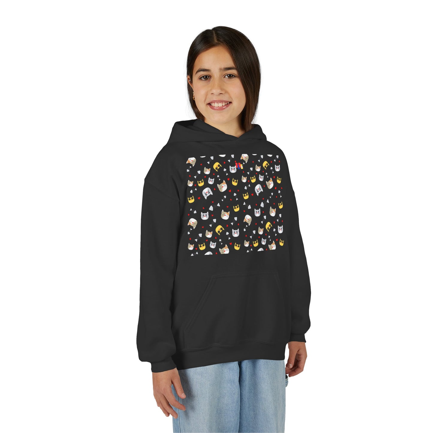 Adorable Cat Print Youth Hoodie - Perfect Gift for Young Cat Lovers!