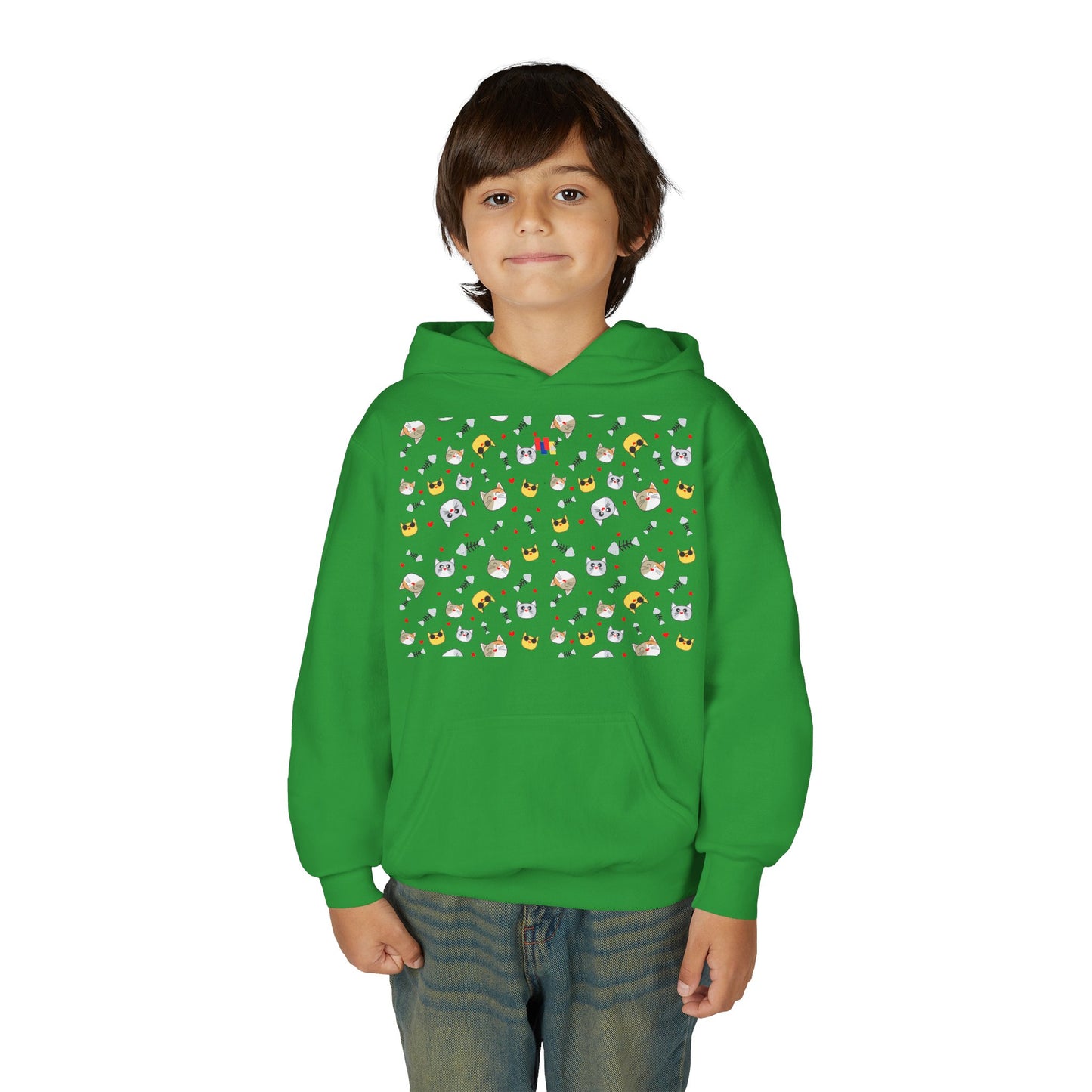 Adorable Cat Print Youth Hoodie - Perfect Gift for Young Cat Lovers!