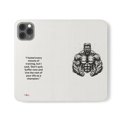 Champion's Motivational iPhone Flip Case | Inspirational Quote Phone Accessory for Fitness Enthusiasts