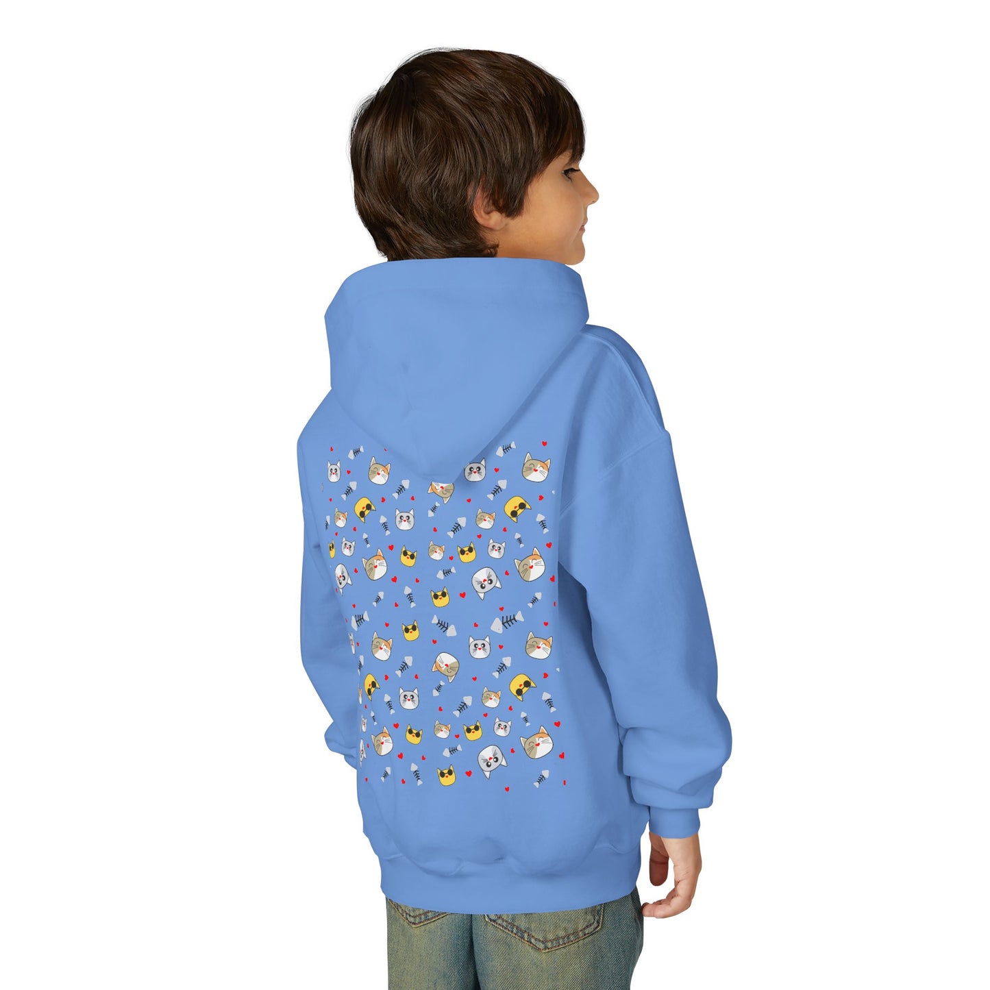Adorable Cat Print Youth Hoodie - Perfect Gift for Young Cat Lovers!