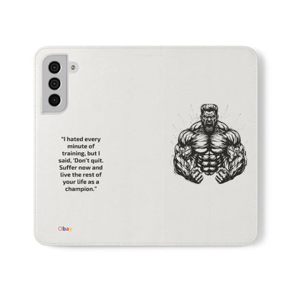 Champion's Motivational iPhone Flip Case | Inspirational Quote Phone Accessory for Fitness Enthusiasts