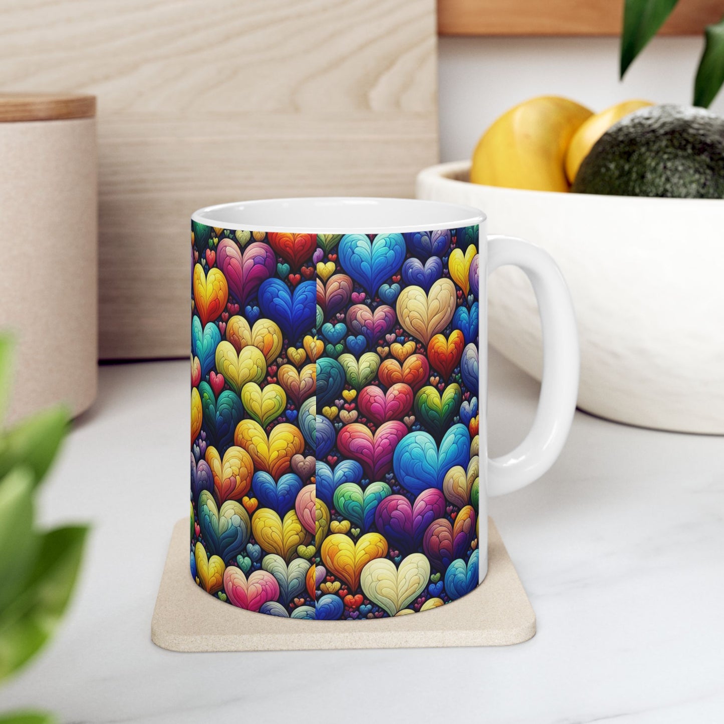 Colorful Hearts Ceramic Mug - Perfect for Coffee & Tea Lovers