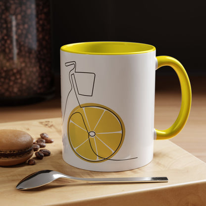 Lemon Bicycle Mug - Whimsical Coffee Cup with Black Handle