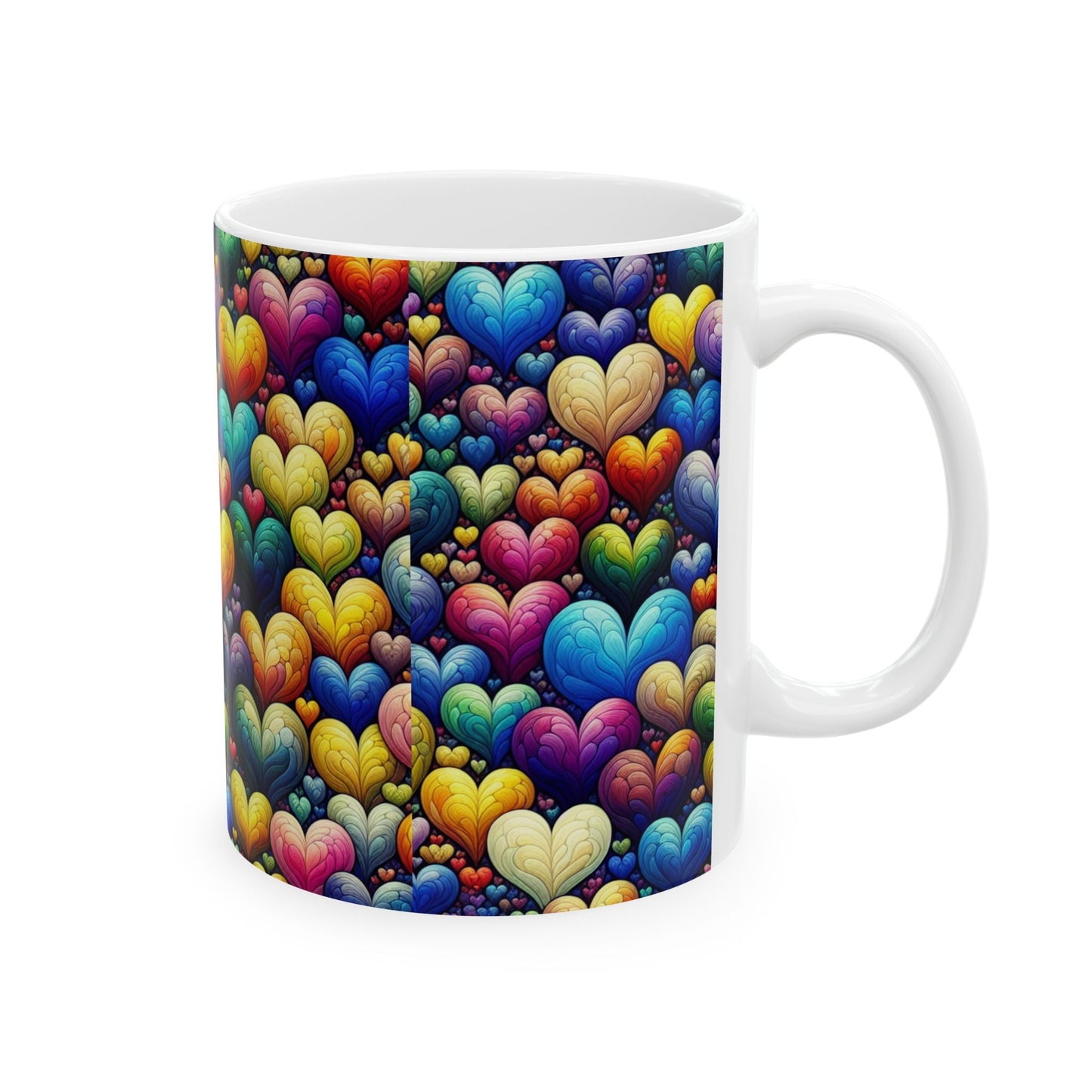 Colorful Hearts Ceramic Mug - Perfect for Coffee & Tea Lovers