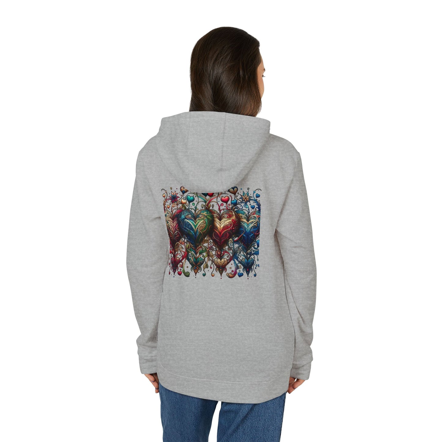 Vibrant Heart Print Hoodie - Cozy Unisex Fleece for Every Adventure