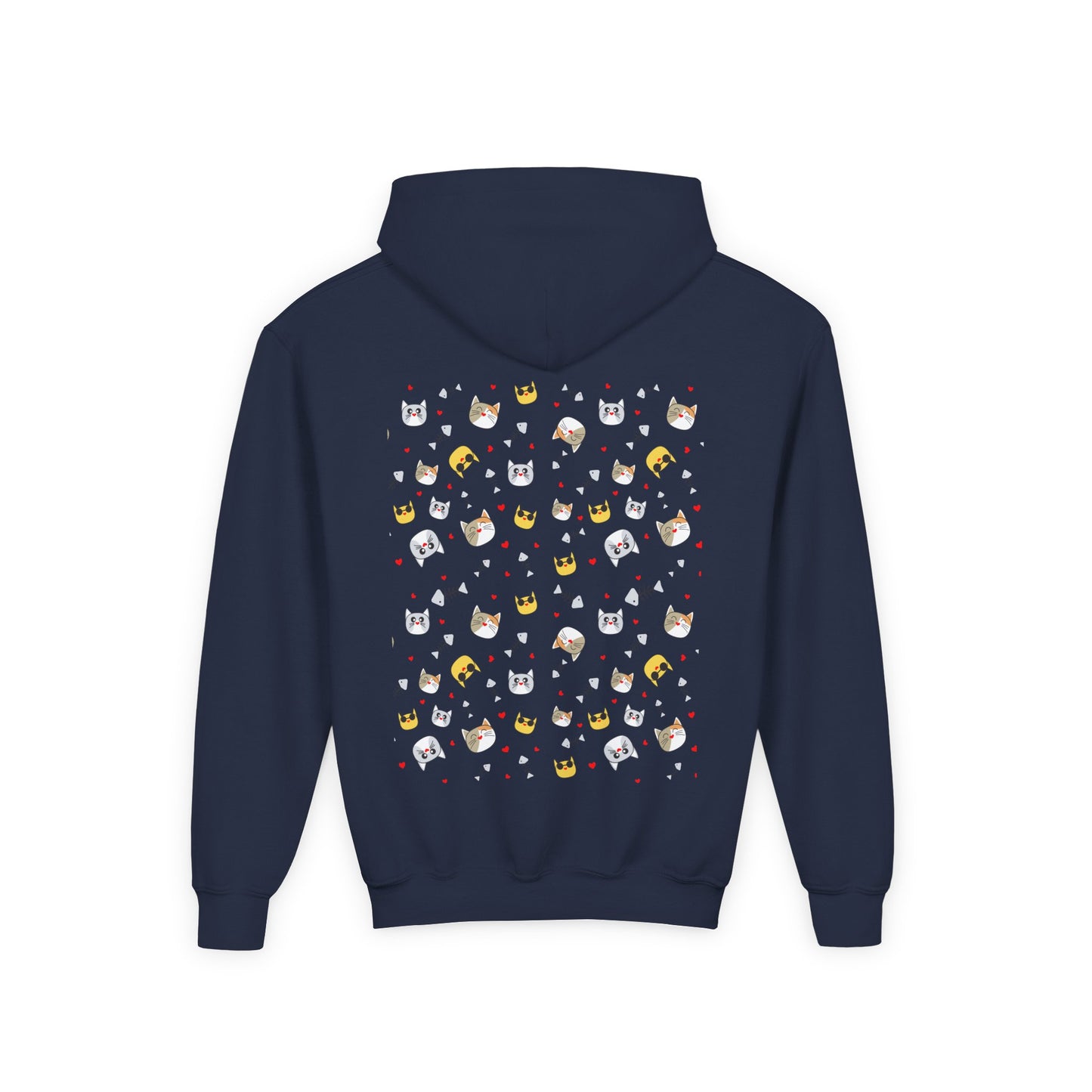 Adorable Cat Print Youth Hoodie - Perfect Gift for Young Cat Lovers!