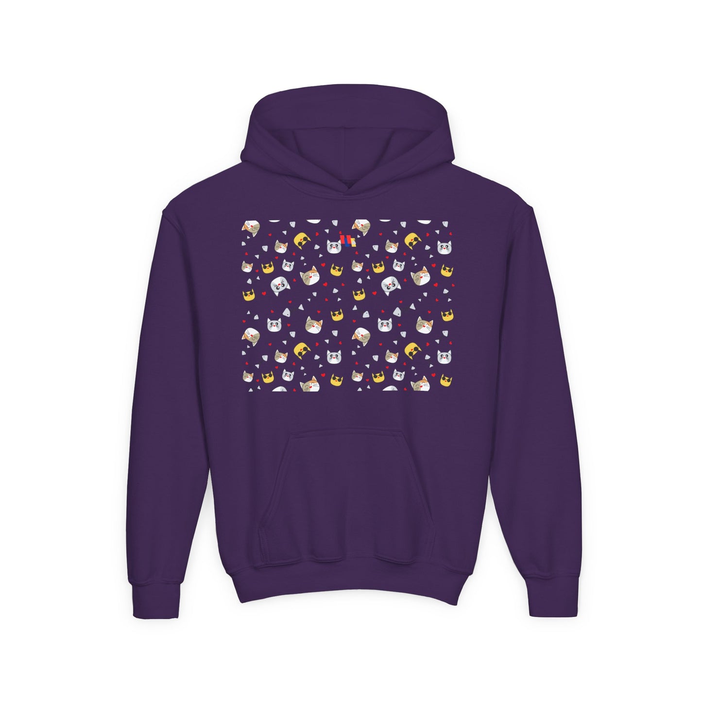 Adorable Cat Print Youth Hoodie - Perfect Gift for Young Cat Lovers!