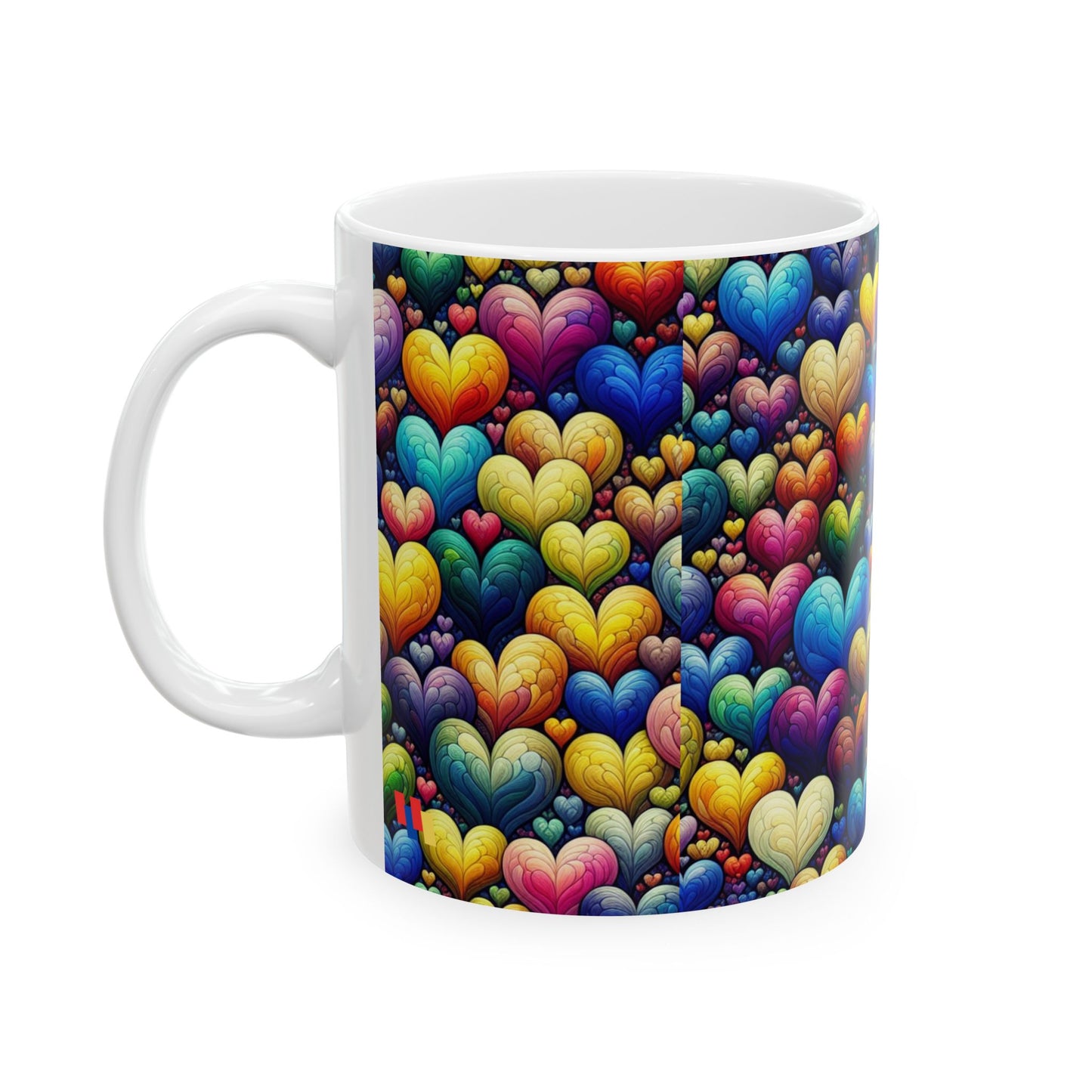 Colorful Hearts Ceramic Mug - Perfect for Coffee & Tea Lovers