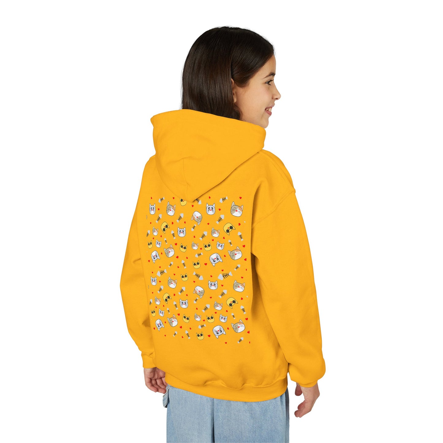 Adorable Cat Print Youth Hoodie - Perfect Gift for Young Cat Lovers!