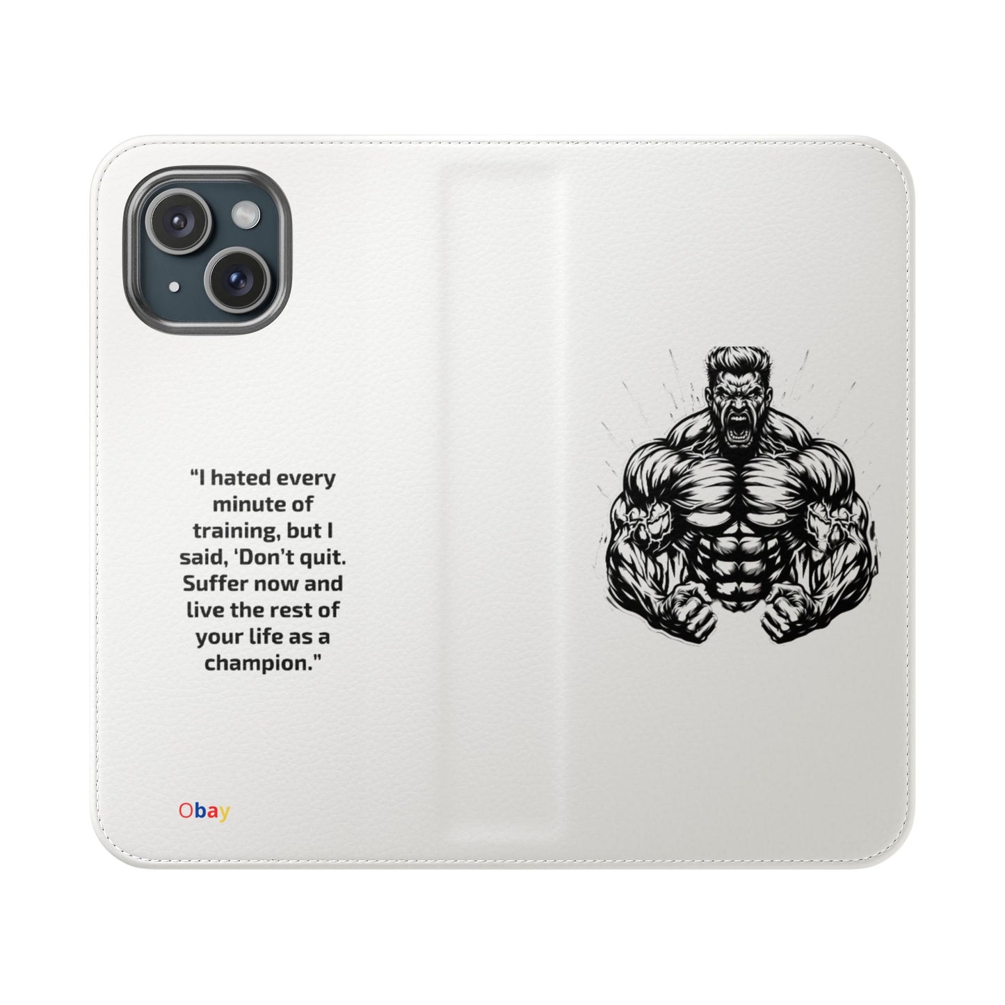 Champion's Motivational iPhone Flip Case | Inspirational Quote Phone Accessory for Fitness Enthusiasts