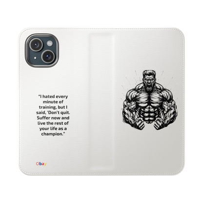Champion's Motivational iPhone Flip Case | Inspirational Quote Phone Accessory for Fitness Enthusiasts