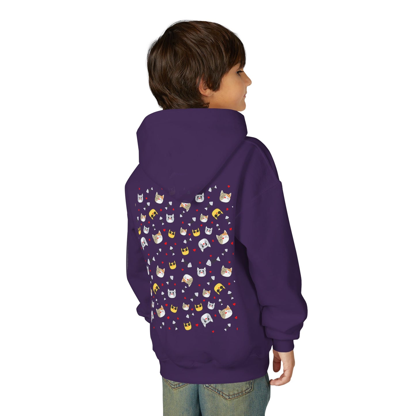 Adorable Cat Print Youth Hoodie - Perfect Gift for Young Cat Lovers!