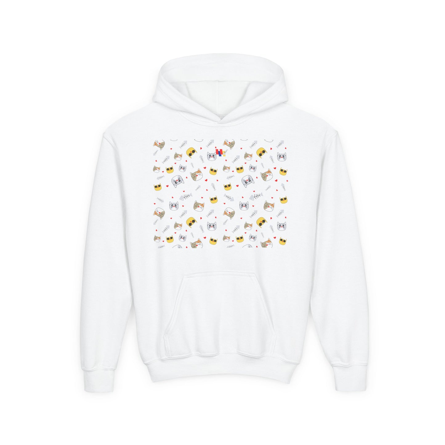 Adorable Cat Print Youth Hoodie - Perfect Gift for Young Cat Lovers!