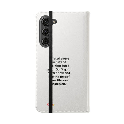 Champion's Motivational iPhone Flip Case | Inspirational Quote Phone Accessory for Fitness Enthusiasts