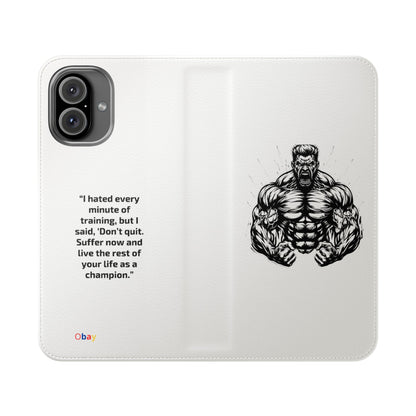 Champion's Motivational iPhone Flip Case | Inspirational Quote Phone Accessory for Fitness Enthusiasts