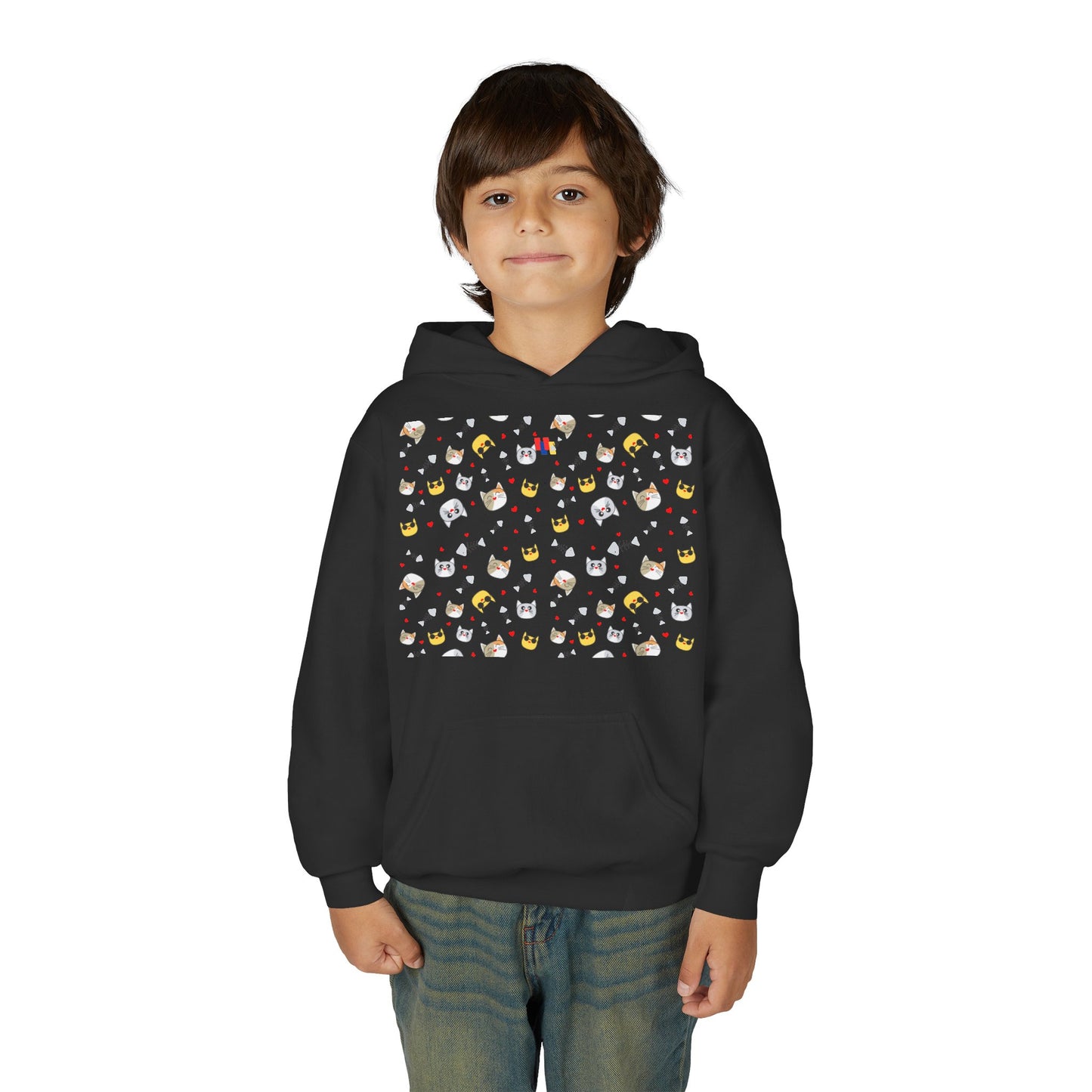 Adorable Cat Print Youth Hoodie - Perfect Gift for Young Cat Lovers!