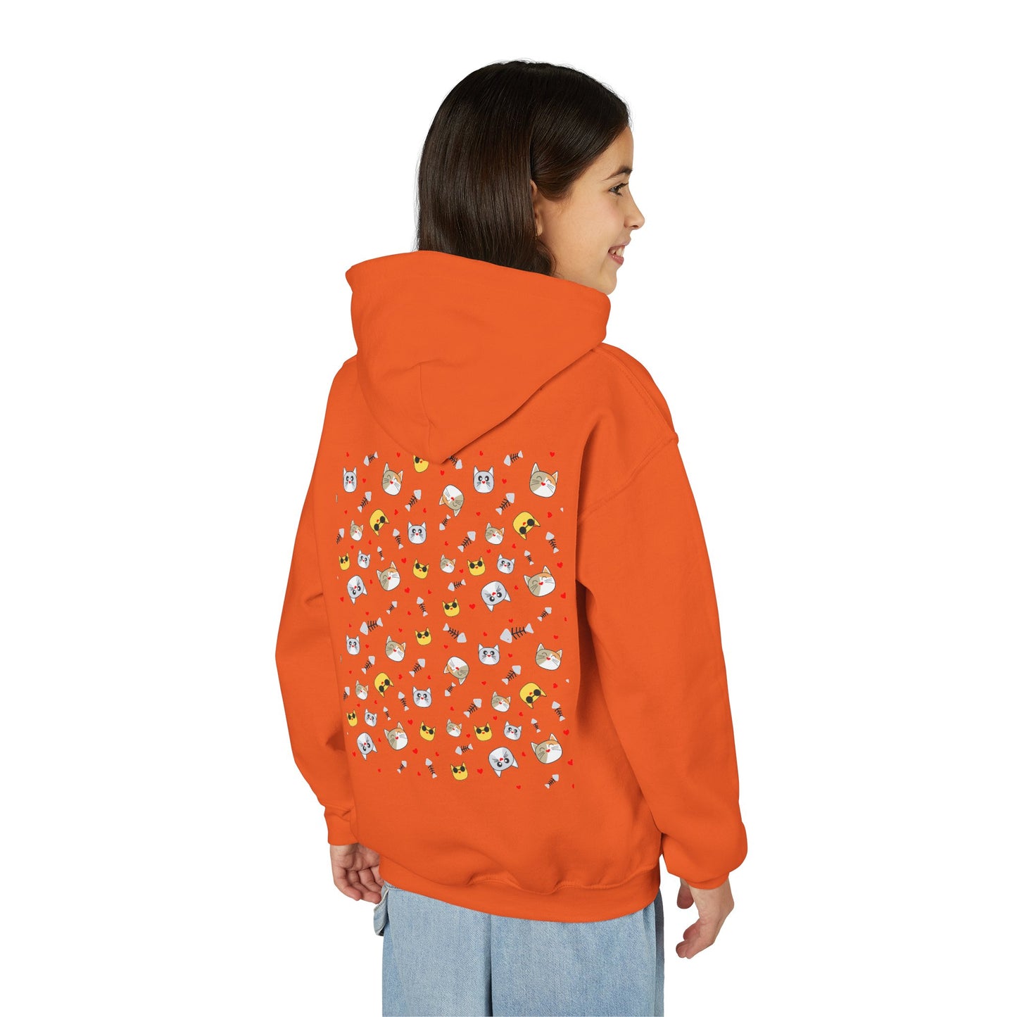 Adorable Cat Print Youth Hoodie - Perfect Gift for Young Cat Lovers!