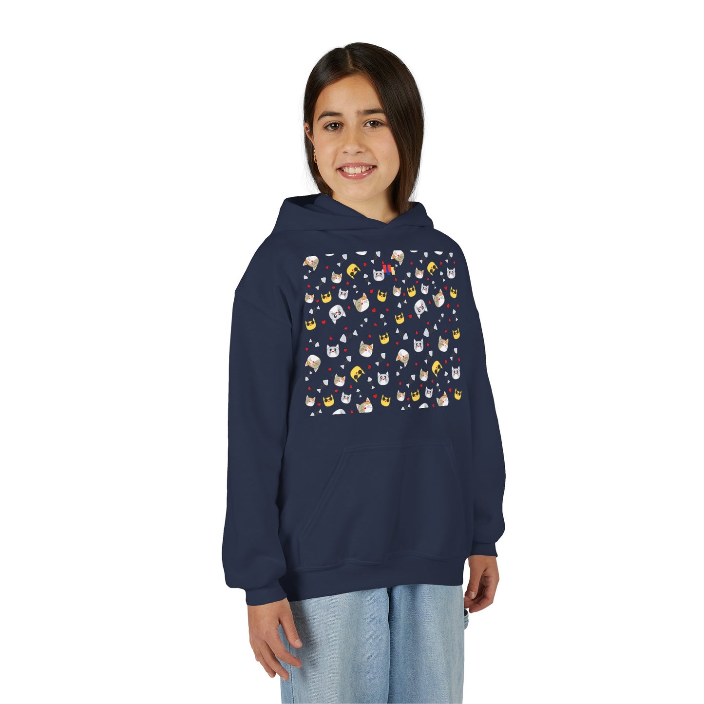 Adorable Cat Print Youth Hoodie - Perfect Gift for Young Cat Lovers!
