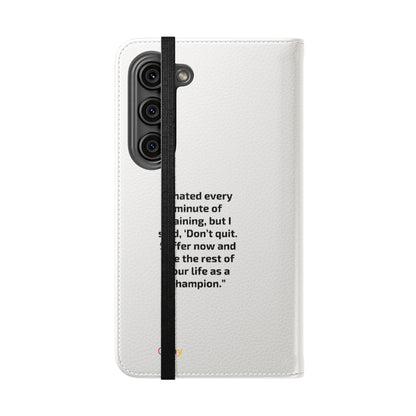 Champion's Motivational iPhone Flip Case | Inspirational Quote Phone Accessory for Fitness Enthusiasts
