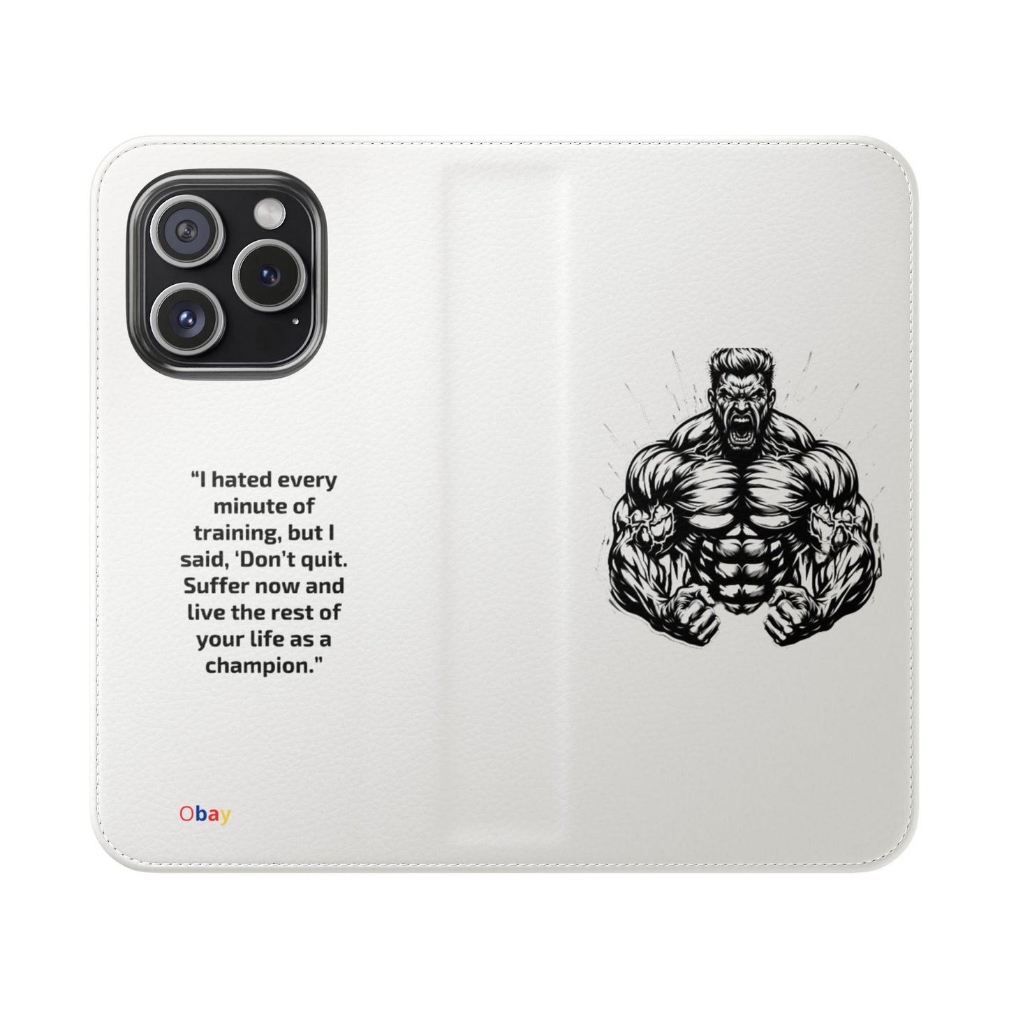Champion's Motivational iPhone Flip Case | Inspirational Quote Phone Accessory for Fitness Enthusiasts