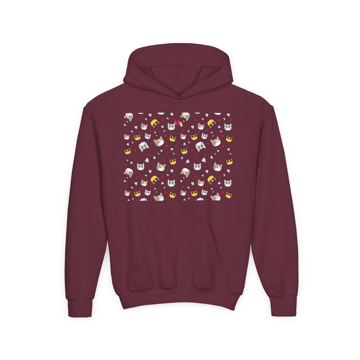 Adorable Cat Print Youth Hoodie - Perfect Gift for Young Cat Lovers!