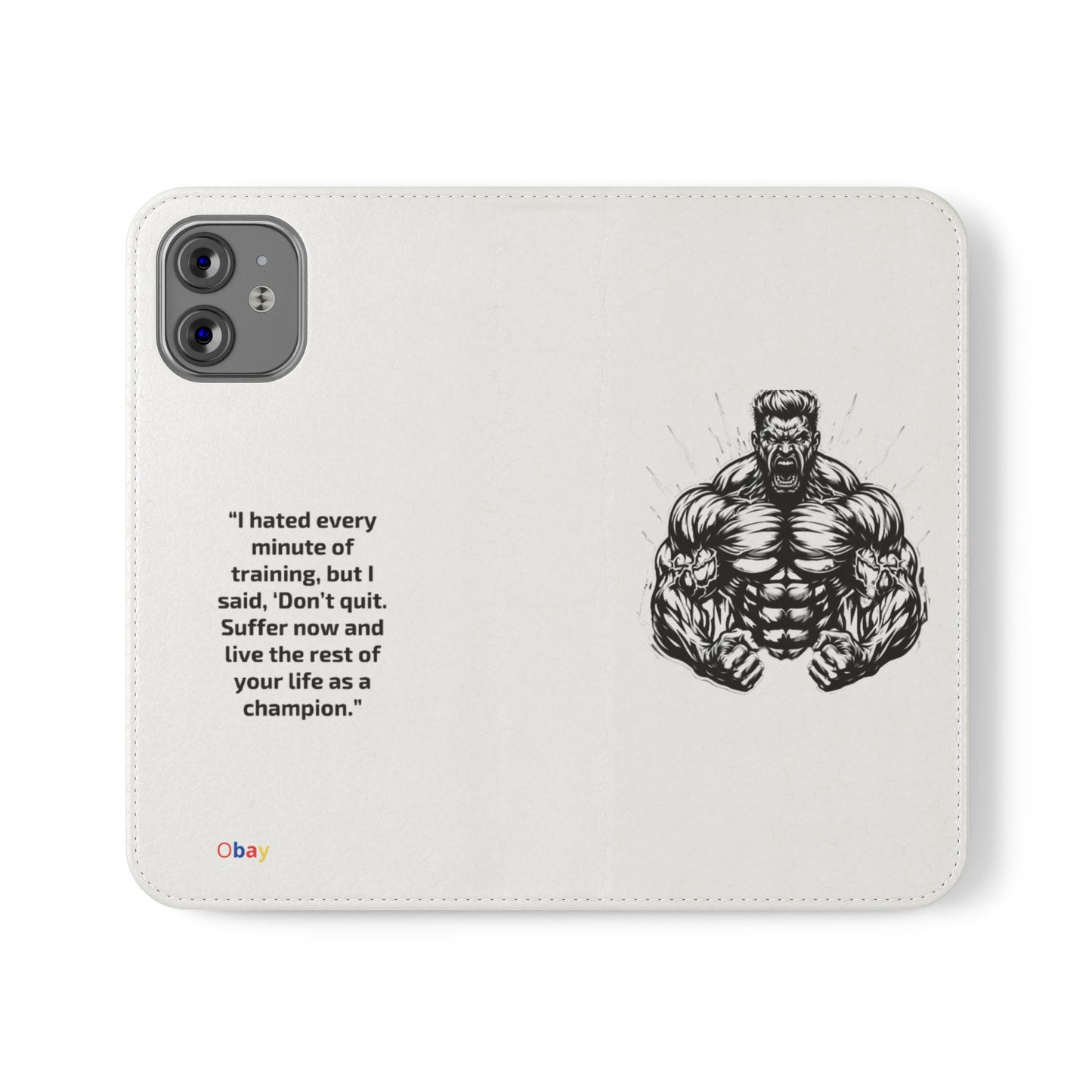 Champion's Motivational iPhone Flip Case | Inspirational Quote Phone Accessory for Fitness Enthusiasts