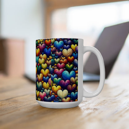 Colorful Hearts Ceramic Mug - Perfect for Coffee & Tea Lovers